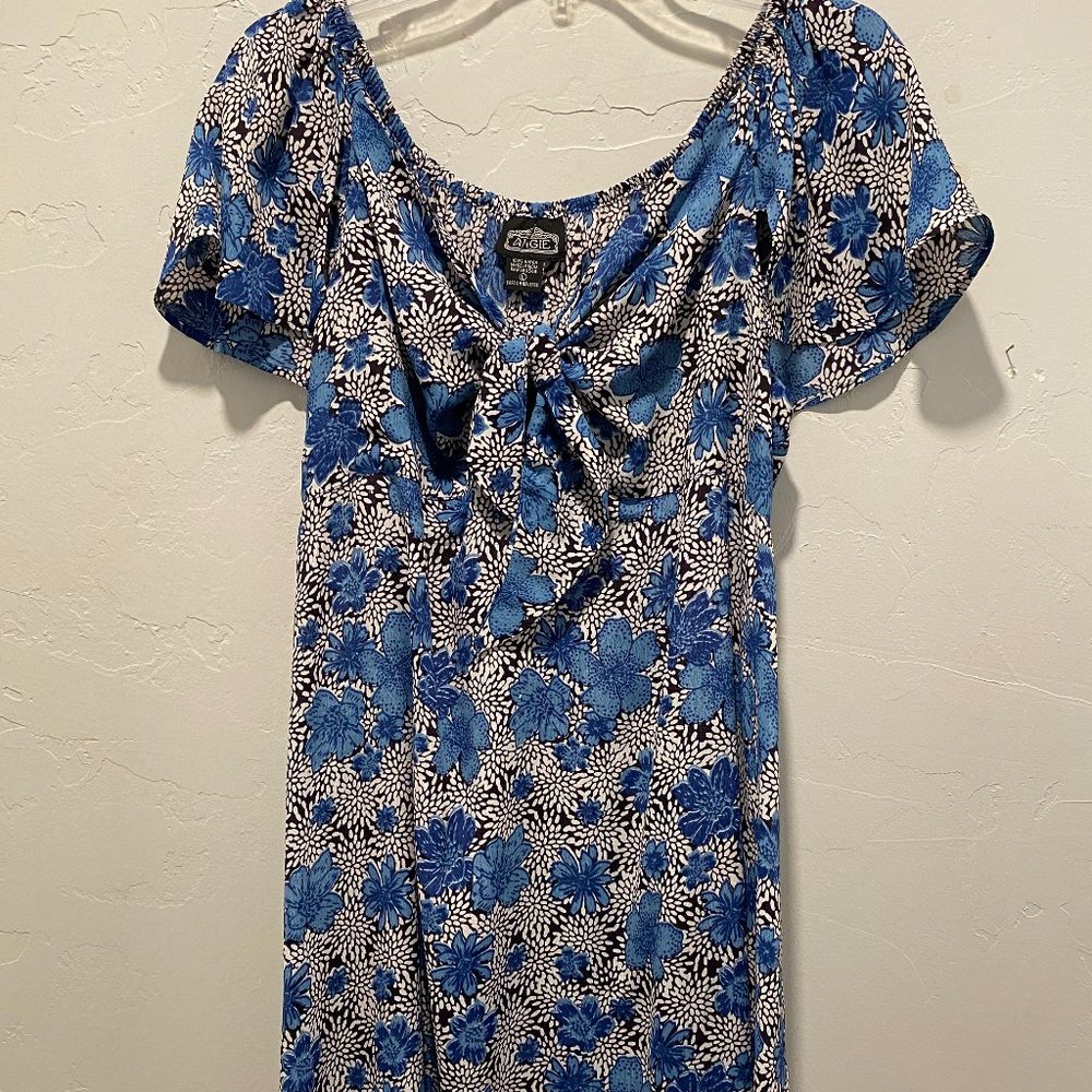 Angie Blue and White Floral Scoop Neck Dress